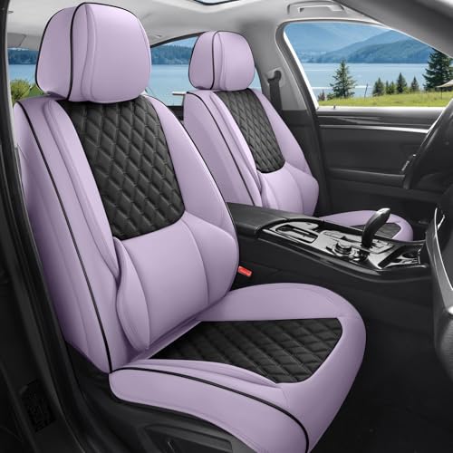 Car Seat Covers, Luxury Faux Leather Waterproof Non-Slip Seat Protector Universal Fit for Most Cars SUVs Trucks Pick-ups,Car Interior Accessories (Lavender Pink Black, Full Set) - color: Lavender Pink Black