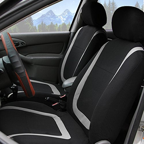FH Group Front Seats Only Car Seat Covers Low Back - Unique Cloth Interior Accessories Car Seat Covers Gray Seat Cover Front Set - Universal Fit Cars Trucks SUV Car Seat Protector Accessories