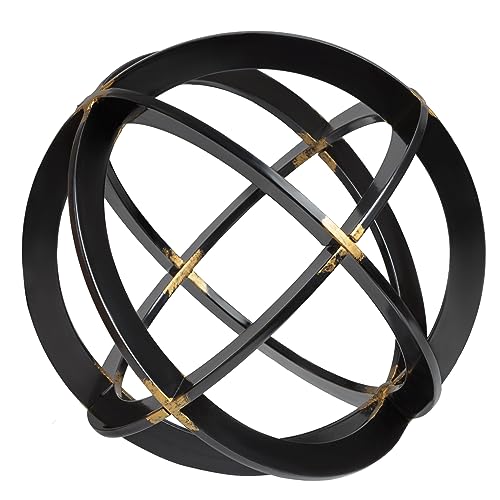 Decorative Sphere for Home Decor - Black & Gold, Hand Painted, Modern Decorative Balls for Living Room, Bedroom, Kitchen, Bathroom, Office - Table Decorative Orbs for Centerpiece - color: Black & Gold