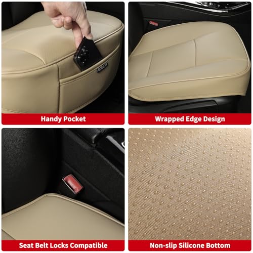 Luxury PU Leather Car Seat Cover Protector Front Car Seat Cover Seat Bottom Cover Single Seat Cover-Compatible with 90% Vehicles (Width 20.8× Deep21 × Thick 0.2 inch) (Beige) - color: Beige