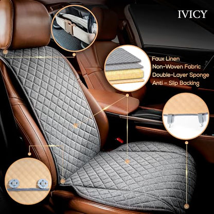 Faux Linen Front Car Seat Cover – Non-Slip Bucket Seat Protector for Most Cars, SUVs, Vans & Trucks – 1 Seat Cover, Machine Washable, Side-Airbag Friendly, Cool Gray