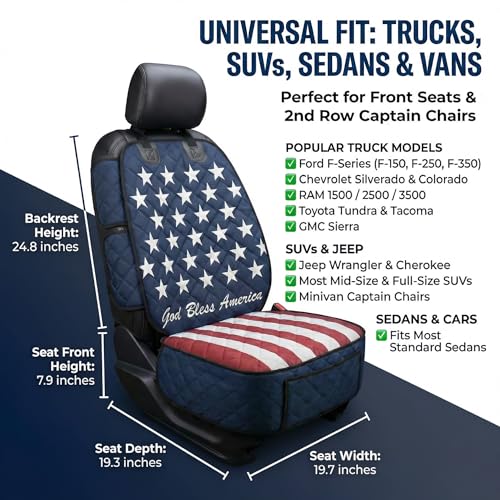 Waterproof Front Seat Car Cover, 1 Pack, Dog Car Seat Cover with Side Flaps, Nonslip Scratchproof, for Cars, Trucks, SUVs, Jeep (Stars & Stripes, Front Seat Cover)