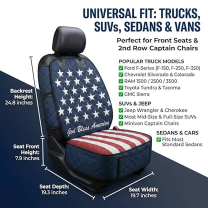 Waterproof Front Seat Car Cover, 1 Pack, Dog Car Seat Cover with Side Flaps, Nonslip Scratchproof, for Cars, Trucks, SUVs, Jeep (Stars & Stripes, Front Seat Cover)