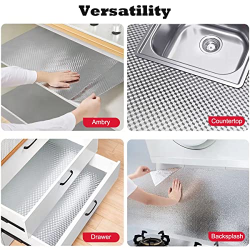 Peel and Stick Wallpaper, Waterproof Contact Paper for Kitchen Countertops Cabinets, Self-Adhesive Removable Aluminum Foil Sticker, Oil Proof Heat Resistant, Easy Clean (24"x197", Silver Chequer) - color: Silver Chequer, size: 24"W x 197"L