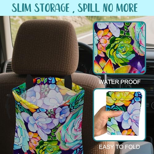 Car Trash Bag Abstract Succulent Plant Leak-Proof Waterproof Car Garbage Bag with Drawstring Foldable Canvas Trash Bin with Adjustable Buckle for Car Accessories, Travelling, Camping - color: Abstract Succulent Plant