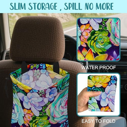 Car Trash Bag Abstract Succulent Plant Leak-Proof Waterproof Car Garbage Bag with Drawstring Foldable Canvas Trash Bin with Adjustable Buckle for Car Accessories, Travelling, Camping - color: Abstract Succulent Plant
