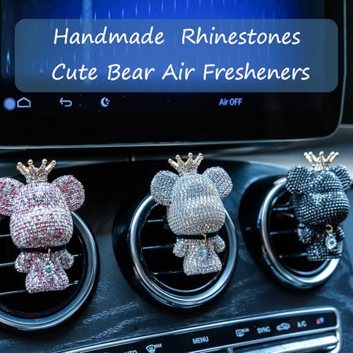 Cute Car Accessories, Bling Crystal Bear Car Air Freshener With Vent Clip,Rhinestone Aesthetic Car Decor Interior Decoration (BLACK)