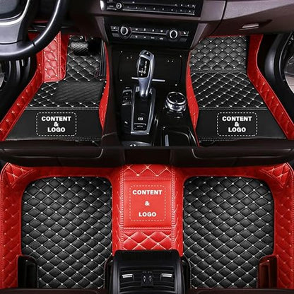 Custom Making Car Floor Mats for 97.5% Car Model Luxury Leather All Weather Waterproof Anti-Skid Full Coverage Liners (Black and Red) - color: Black and Red