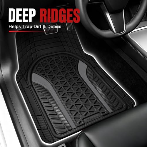 Heavy Duty Rubber Car Mats Carbon Fiber Design (Graphite Gray), 4-Piece Deep Waterproof Floor Mats Set (Front & Rear Full Set), All Weather Universal Trim to Fit Automotive SUV Sedan Truck - color: Graphite Gray, size: Carbon Fiber