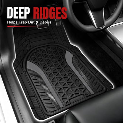 Heavy Duty Rubber Car Mats Carbon Fiber Design (Graphite Gray), 4-Piece Deep Waterproof Floor Mats Set (Front & Rear Full Set), All Weather Universal Trim to Fit Automotive SUV Sedan Truck - color: Graphite Gray, size: Carbon Fiber