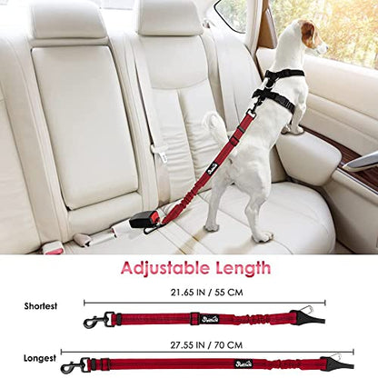 SlowTon Dog Seat Belt, Adjustable Dog Safety Belt Leash, 2 in 1 Latch Bar Attachment Dog Car Seatbelt with Elastic Nylon Bungee Buffer, Reflective Nylon Belt Tether Connect to Dog Harness (Red) - color: Red