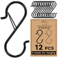 12 PCS S Hooks for Hanging with Safety Buckle, 3.5 inch Heavy Duty Metal S Shaped Hooks for Kitchen Utensil, Cups, Pots, Plants, Bags, Hats (Black) - color: Black