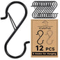 12 PCS S Hooks for Hanging with Safety Buckle, 3.5 inch Heavy Duty Metal S Shaped Hooks for Kitchen Utensil, Cups, Pots, Plants, Bags, Hats (Black) - color: Black