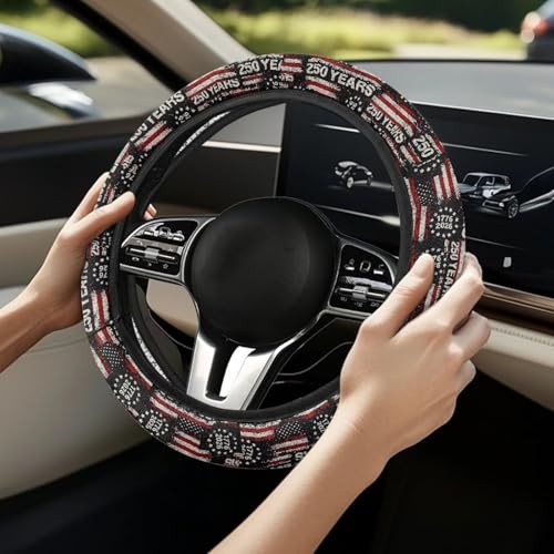 AFPANQZ American Flag 250th Auto Steering Wheel Covers Comfort Anti-Slip Safety Stretch-on 14-15 inch, 4th of July Easy Fix Machine Washable Steering Wheel Protection - color: American Flag 250th