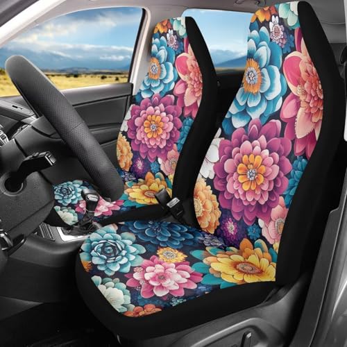 Set of 2 Pieces Bohemian Floral Pattern Automotive Seat Cover for Women Car Seat Protector Bucket Seat Cover Fits Trucks Sedans Van Keep Clean and Cool - color: Bohemian Floral Pattern