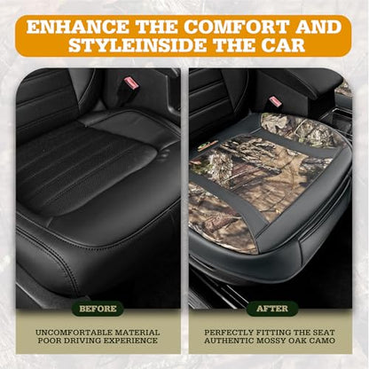 Mossy Oak Car Seat Cover, Luxury Faux Leather Front Bottom Seat Cushion Cover, Universal Anti-Slip with Wrap-Around Design and Storage Bags, Suitable for Most Vehicles - Gray Color 1 Piece - color: Gray