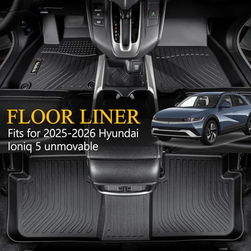 Wailtnb- for Hyundai Ioniq 5 2025-2026 Unmovable Center Console (Fixed Model) Floor Mat Cargo Liner All Weather Floor Liner Car Mat for Ioniq5 Custom Fit Automotive Full Set Accessories - style: 9|For Ioniq5 unmovable|2025-2026|Set