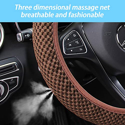Elastic Stretch Steering Wheel Cover, Universal 15 Inch Car Steering Wheel Cover, Microfiber Breathable Ice Silk, Anti-Slip, Odorless, Easy Carry, Warm in Winter and Cool in Summer (Brown) - color: Brown