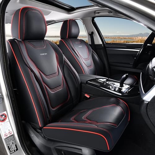 Coverado Car Seat Covers Front Seats, 2 Piece Car Seat Protector Waterproof Leather Seat Cushion Universal Fit for Truck Automotive Vehicles Black&Red - color: Black&Red, size: Front