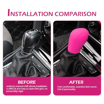 MLY 2 PCS Pink Gear Shift Cover, Flexible Silicone Anti-Slip Shift Knob Cover, Scratch-Proof Protector with Opening Design, Universal Shifter Handle Cover for Car Accessories (Pink)
