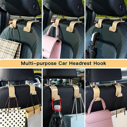 Soleebee 4 Pack Car Headrest Hooks - Universal Auto Hooks for Back Seat Hangers, Storage Organizer (Beige) - color: Beige