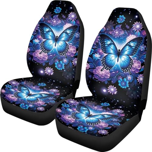 Butterfly Floral Seat Covers for Cars Front Seat, Blue Butterfly Two Pack Front Seat Covers Car Seat Protectors Universal SUV Truck Automotive Interior Covers - color: Blue Butterfly Floral