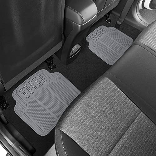 BDK OF-554 Rubber Car Floor Mats, Universal Front & Rear Combo Set with Trunk Cargo Mat Liner for Car Sedan SUV Van, Heavy Duty All Weather Trim to Fit - color: Gray