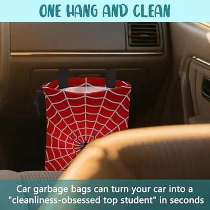 Car Garbage Bag Spider on Spider Web Drawstring Car Trash Bag Hanging for Back Seat with Adjustable Buckle Canvas Vehicle Trash Can Easy-to-Install - color: Spider on Spider Web