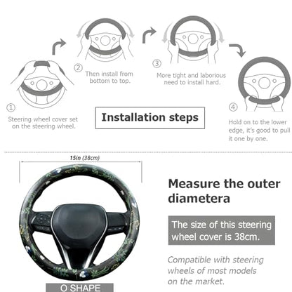 Boho Floral Steering Wheel Cover Auto Leather Steering Wheel Protector, Anti-Slip, Breathable, Absorbing Sweat, Universal Floral Car Accessories 14.5–15 inch,Fit for Most Car, Trucks, SUV - style: Boho Floral