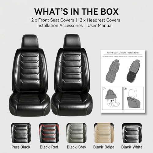 Fit CRV Car Seat Covers (Front Pair) for Select Honda CR-V 2011-2025 2026 - Premium Full Coverage Leather, Airbag Compatible & Wear-Resistant, Waterproof & All Weather Seat Protector, Black