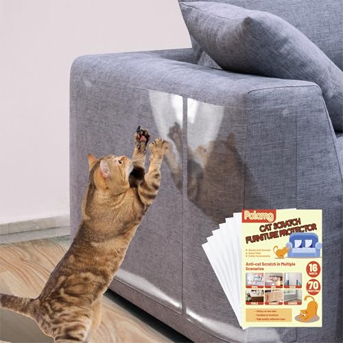 Anti-Cat Scratch Furniture Protector-16-Pack –Single-Sided, Heavy-Duty Self-Adhesive Tape, No-Residue for Couch, Doors & Walls - with 70 Twist Pins (16P+70 Pins) - size: 16P + 70 pins