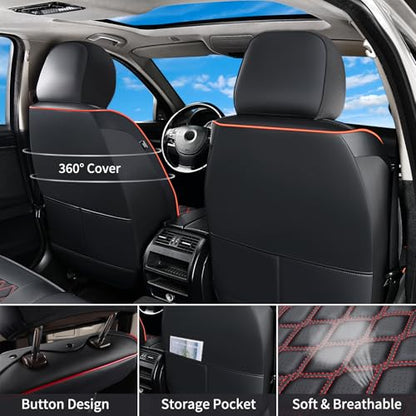 Huidasource Silverado Front Seat Covers Fit for Chevrolet Silverado GMC Sierra Pickup 1500 2007-2025, 2500HD 3500HD 2015-2025 Crew Double Extended Cab Truck Seat Cushion Cover(Front Pair/Black&Red) - color: Black&Red, size: Front (2007-2025)