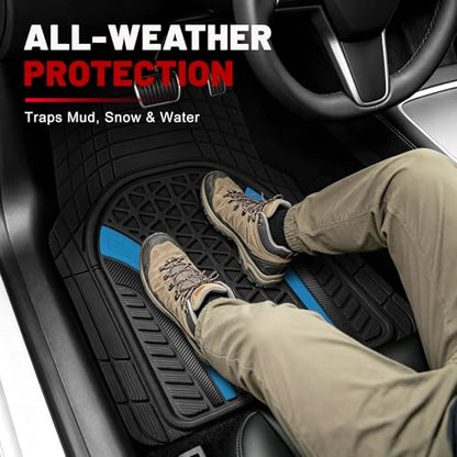 Heavy Duty Rubber Car Mats Carbon Fiber Design (Electric Blue), 4-Piece Deep Waterproof Floor Mats Set (Front & Rear Full Set), All Weather Universal Trim to Fit Automotive SUV Sedan Truck - color: Electric Blue, size: Carbon Fiber