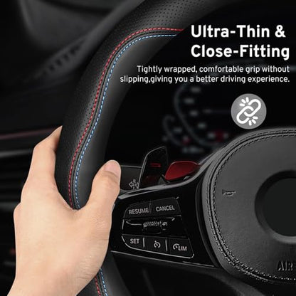 Car Steering Wheel Cover for BMW X3 X5 X7 3 5 Series 328i 528i 535i 530i 540i 320i 330i 325i X1 X2 X4 X6 1 2 4 6 7 8 Series e90 e60 f30 Accessories, 2026 Leather Black (Red Blue)