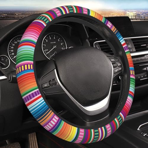 Mexican Blanket Serape Stripe Pattern Colorful Car Steering Wheel Cover,Non-Slip Elastic Neoprene-Sweat Car Accessories,Universal 15 Inch Fit Auto, Vans Trucks,Suvs, Truck - color: Mexican Serape