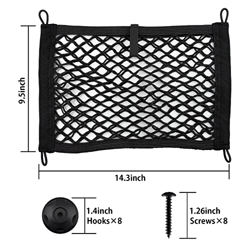 Universal 2 Pack Elastic Small Cargo Net Pocket Organizer Pouch Bag 14.3 x 9.5 inches RV Netting Storage Pocket with 8 Pieces Mounting Screws, Mesh Cargo Net for Car Trunk RV Storage - size: 14.3 x 9.5 inch