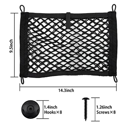 Universal 2 Pack Elastic Small Cargo Net Pocket Organizer Pouch Bag 14.3 x 9.5 inches RV Netting Storage Pocket with 8 Pieces Mounting Screws, Mesh Cargo Net for Car Trunk RV Storage - size: 14.3 x 9.5 inch