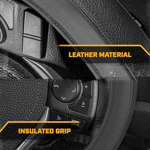 Cat® EasyWrap Faux Black Leather Steering Wheel Cover, Self Wrapping Car Steering Wheel Cover for Auto Truck Van SUV - Standard 14.5" - 15 Inches - color: Black EasyWrap, size: Standard (14.5-15")