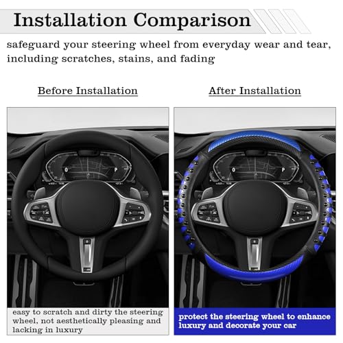 Car Leather Steering Wheel Cover - Carbon Fibre Material, Universal 14.5-15 Inch Leather Anti-Slip Breathable Auto Steering Wheel Covers for Men Women (3D Massage - Sports Blue) - color: 3D Massage - Sports Blue