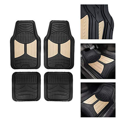 Automotive Floor Mats Climaproof for All Weather Protection Universal Fit Heavy Duty Rubber Fits Most Cars, SUVs, and Trucks, Full Set Trim to Fit FH Group Beige