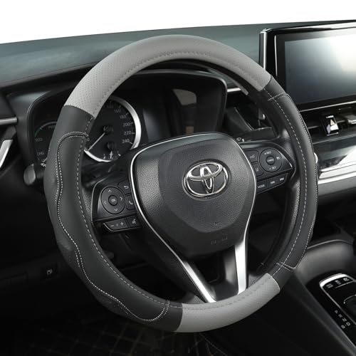 West Llama 3D Texture Steering Wheel Cover for Toyota, Anti-Slip Design, Premium Leather, Custom Fit for 14.5-15 inch, Stylish Interior Decoration(Gray+Black-Standard Size) - color: C-Black+Gray, size: Standard Size (14 ½''-15'')