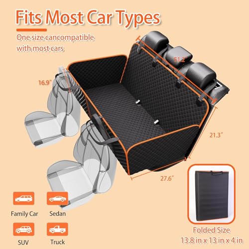 Back Seat Extender for Dogs - Large Space, Waterproof Dog Car Seat Cover for Back Seat with Hard Bottom Holds 420lbs, Upgraded Material Waterproof Pet Car Bed Dog Hammock for Car, SUV,Truck