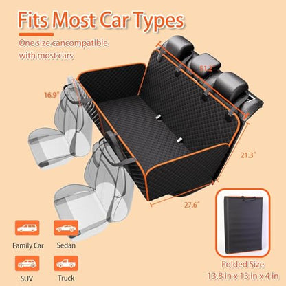 Back Seat Extender for Dogs - Large Space, Waterproof Dog Car Seat Cover for Back Seat with Hard Bottom Holds 420lbs, Upgraded Material Waterproof Pet Car Bed Dog Hammock for Car, SUV,Truck