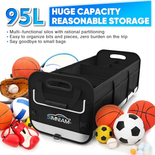 Large Car Trunk Organizer - with 5 Compartments Trunk Organizers and Storage SUV, Reinforced Handle, Securing Straps, Trunk Organizer Available for Car, SUV, Truck, Minivan