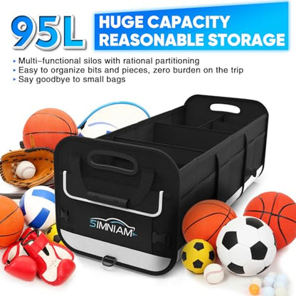 Large Car Trunk Organizer - with 5 Compartments Trunk Organizers and Storage SUV, Reinforced Handle, Securing Straps, Trunk Organizer Available for Car, SUV, Truck, Minivan