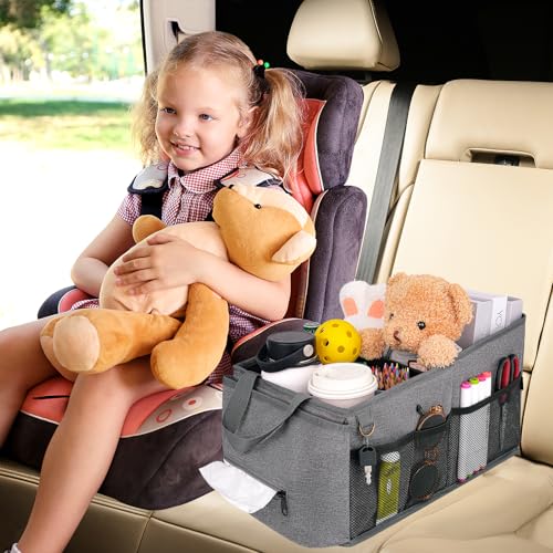 HEYSKAY Car Organizer with Tissue Box, Coffee Cup Drink Holder, Toy Books Storage for Car (Grey) - color: Grey