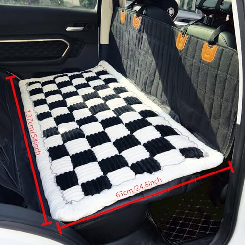 Backseat Pet Bed Mat, Truck Plaid Dog Bed for Car Back Seat, Deluxe Dog Seat Covers, Non-Slip Travel Pet Mat, Fit for Backseat Extenders and Trucks SUVs (Black&White, 24.8x54 inch) - color: Black&White