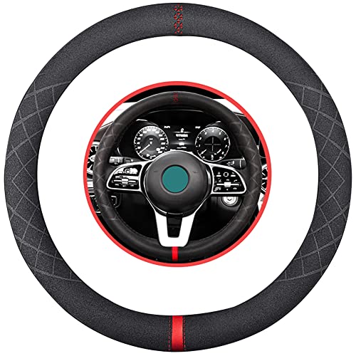 Suede Steering Wheel Cover,Compatible with Mercedes Benz is 550 SL Class C 300 Sport GLK 350 SE Suede Leather Sport Non-Slip Wheel Cover Car Interior Accessories 15 inch for Man and Women - color: Fit Mercedes Benz O Shape Suede Red Mark in Black, size: 1