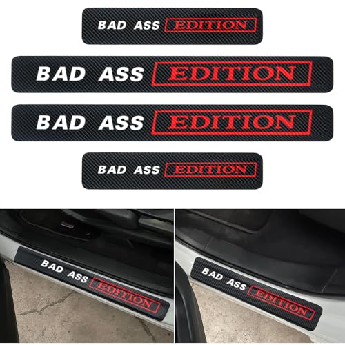 Car Door Sill Protectors 4Pcs Carbon Fiber Vinyl Threshold Decorative Scuff Plate,Anti-Scratch, Anti-Dirty, Waterproof Funny Car Accessories - color: door-funny-bad