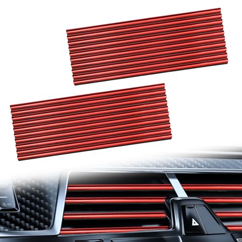 Automotive 20PCS Universal Car Air Conditioner Vent Trim Decoration Strip Bendable Vent Outlet Trim for Most Cars SUVs and Trucks with Straight Grilles, Red - color: Red